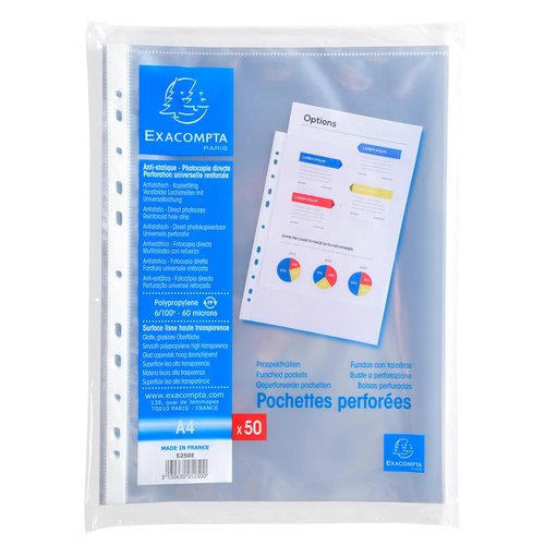 Exacompta Funda multitaladro polipropileno 60 mc cristal DIN A4 Exacompta Funda multitaladro polipropileno 60 mc cristal DIN A4