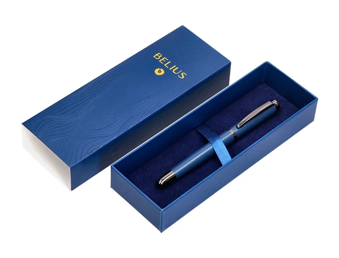 Belius Boligrafo Neptuno Aluminio Textura Wavy Color Azul Marino Tinta Azul Caja Diseño 0.8mm