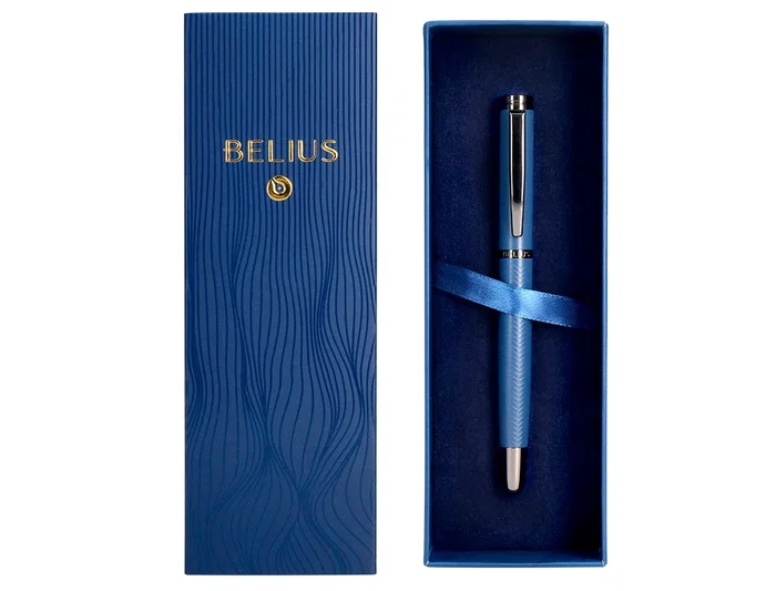 Belius Boligrafo Neptuno Aluminio Textura Wavy Color Azul Marino Tinta Azul Caja Diseño 0.8mm