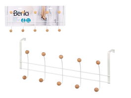 Berilo Percha 10 Colgadores Blanca 48x7x23 cm Bambú y Metal (Set de 12)