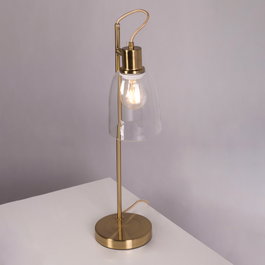Lámpara de Mesa Najafabad de Metal y Cristal Dorado con Tulipa Transparente