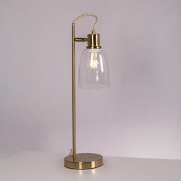 Lámpara de Mesa Najafabad de Metal y Cristal Dorado con Tulipa Transparente