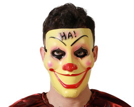 Máscara de Payaso Amarilla Siniestra para Disfraz, Con Nariz Roja y Cejas Pintadas, Ideal para Halloween y Fiestas de Circo, Expresiones Exageradas