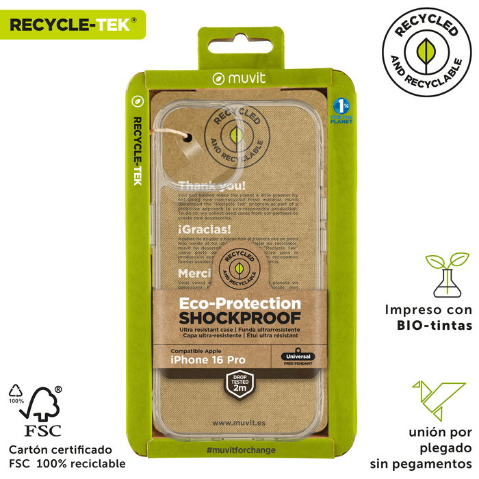Muvit Funda Shockproof iPhone - Fabricada con Material 100% Reciclado - Protección Contra Caídas de 2 m - Acceso Total a Puertos y Cámara - Eco-Packaging