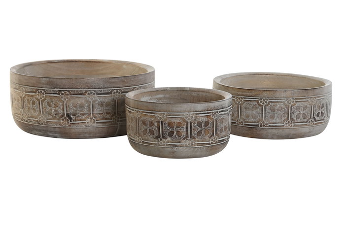 DKD Home Decor Centro de Mesa Natural Blanco Mango Set de 3 Piezas 30.5x12.7x30.5 cm