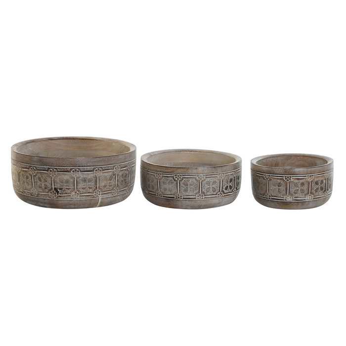 DKD Home Decor Set de 3 Centros de Mesa de Mango Natural 30,5x30,5x12,7 cm
