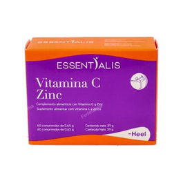 HEEL Essentialis Vitamina C Zinc 60 Comp. Complemento Alimenticio para el Sistema Inmune con 500mg Vitamina C y 5mg Zinc, Apto Veganos, Sin Gluten ni Lactosa