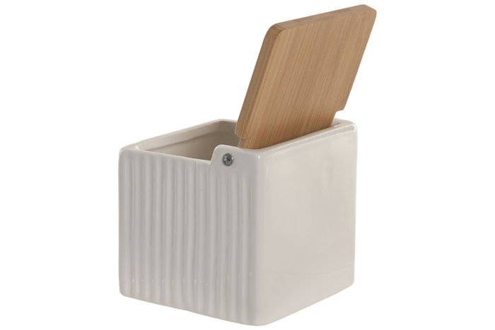 DKD Home Decor Salero Gres Bambu Relieve Blanco Surtido de 3 unidades