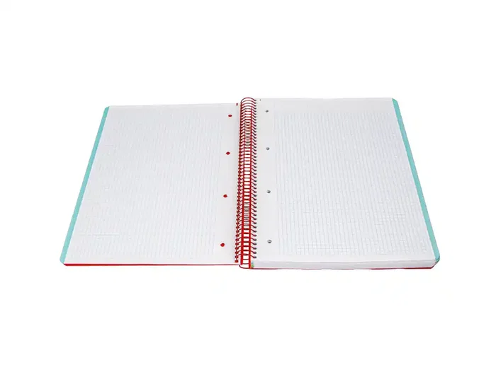 Antartik Cuaderno Espiral A4 Micro - Tapa Foam, 120 Hojas Cuadrícula 5mm 90gr, 5 Bandas, 4 Taladros - Color Rojo
