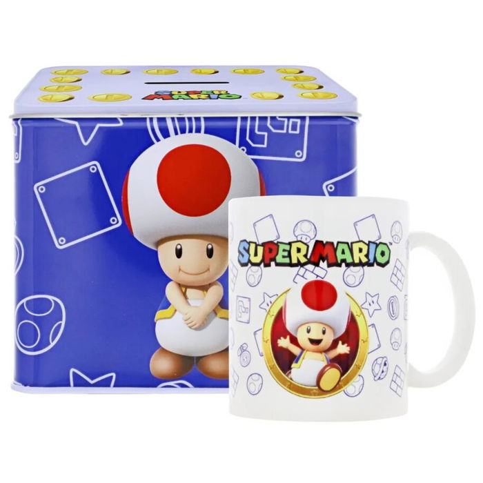 Nintendo Hucha y Taza Metálica de Cerámica de Toad Super Mario Bros