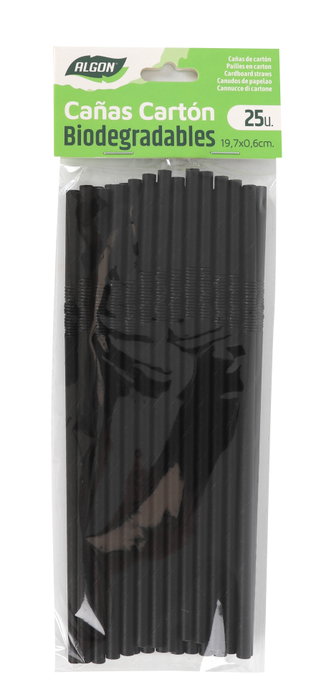 Algon Set de 24 Pajitas Reutilizables Negras 197x6 mm