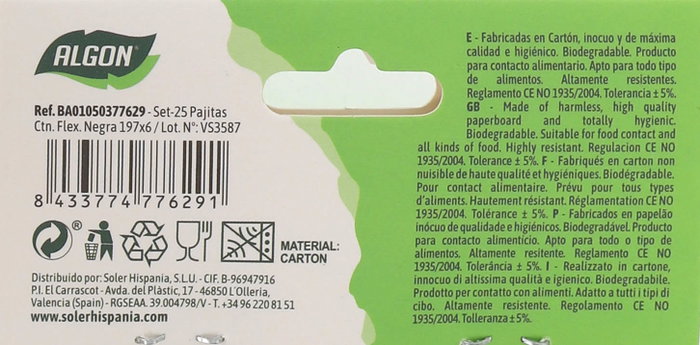 Algon Set de 24 Pajitas Reutilizables Negras 197x6 mm