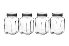 Hermia SHY6604LU Juego de 4 Tarros de Vidrio con Tapas Plateadas, 660 ml, Elegantes y Duraderos para la Cocina