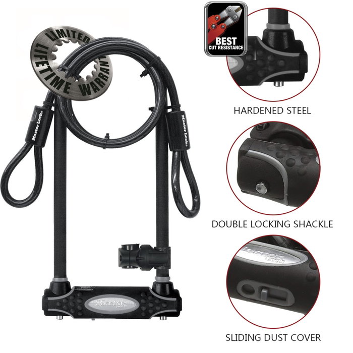 Master Lock Candado en U Modelo XL con Cable y Llave