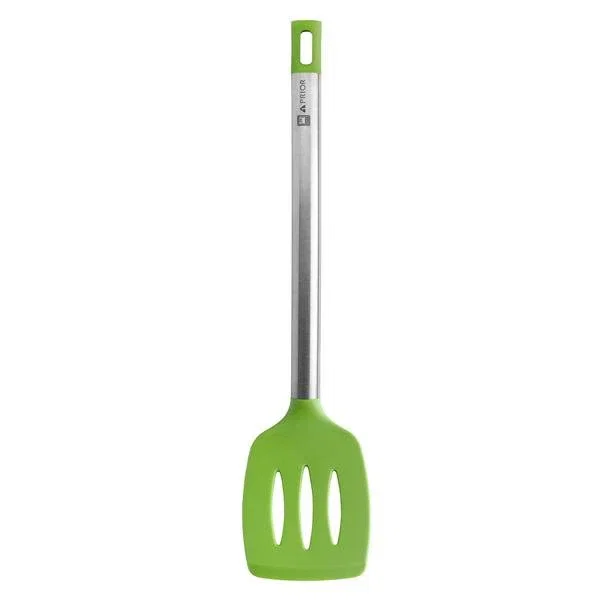 Bra Prior Espátula de Cocina A197002 Silicona Verde, Mango Acero Inoxidable 18/10, 36.5 cm, Resistente 200°C, Sin Arañazos