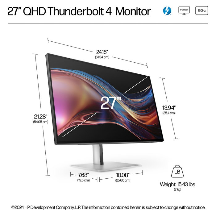 HP Series 7 Pro 727pu Monitor 27 pulg. QHD IPS Black 120Hz Thunderbolt 4