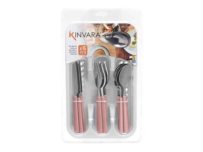 KINVARA Set de 16 Cubiertos con Cubertero Rosa Palo KINVARA Set de 16 Cubiertos con Cubertero Rosa Palo