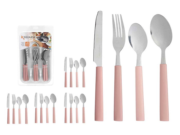 KINVARA Set de 16 Cubiertos con Cubertero Rosa Palo KINVARA Set de 16 Cubiertos con Cubertero Rosa Palo