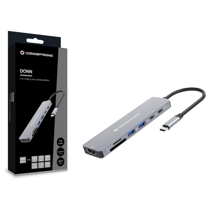 Conceptronic DONN28G Docking Station 7 en 1 USB-C Gris Conceptronic DONN28G Docking Station 7 en 1 USB-C Gris