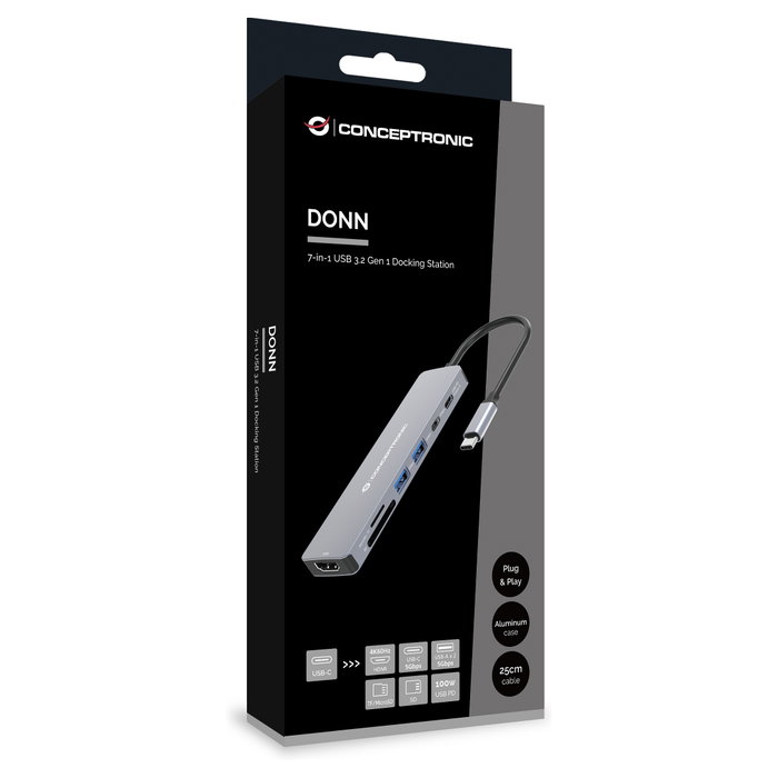 Conceptronic DONN28G Docking Station 7 en 1 USB-C Gris Conceptronic DONN28G Docking Station 7 en 1 USB-C Gris