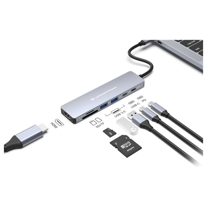 Conceptronic DONN28G Docking Station 7 en 1 USB-C Gris Conceptronic DONN28G Docking Station 7 en 1 USB-C Gris