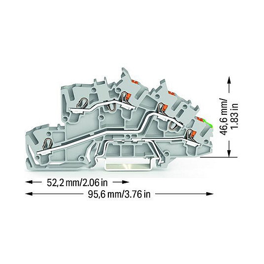 WAGO 2203-7545 Clema de conexión para instalaciones L/L/PE, planta baja, verde-amarillo/gris WAGO 2203-7545 Clema de conexión para instalaciones L/L/PE, planta baja, verde-amarillo/gris