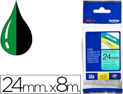 Brother Cinta de Rotular Laminada TZe-751 Negro sobre Verde 24mm x 8m Brother Cinta de Rotular Laminada TZe-751 Negro sobre Verde 24mm x 8m