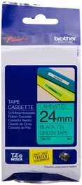 Brother TZE751 Cinta Laminada Verde-Negro 24mm x 8m para Rotuladoras, Resistente a Abrasiones, Químicos y Temperaturas Extremas
