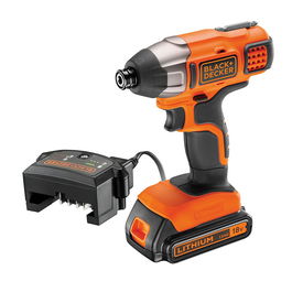 Black+Decker Kit Atornillador de Impacto 18V 1/4" Pulg 115Nm, 0-3000RPM con Batería Litio 2.0Ah, Cargador y 8 Accesorios