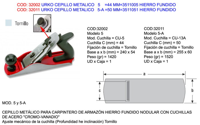 URKO Cepillo Metálico de Hierro Fundido 240x54 mm URKO Cepillo Metálico de Hierro Fundido 240x54 mm