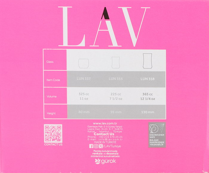 Lav Set de 6 Vasos Lune de Vidrio 365cc - 7.5x7.5x13 cm c/u (8 Cajas) Lav Set de 6 Vasos Lune de Vidrio 365cc - 7.5x7.5x13 cm c/u (8 Cajas)