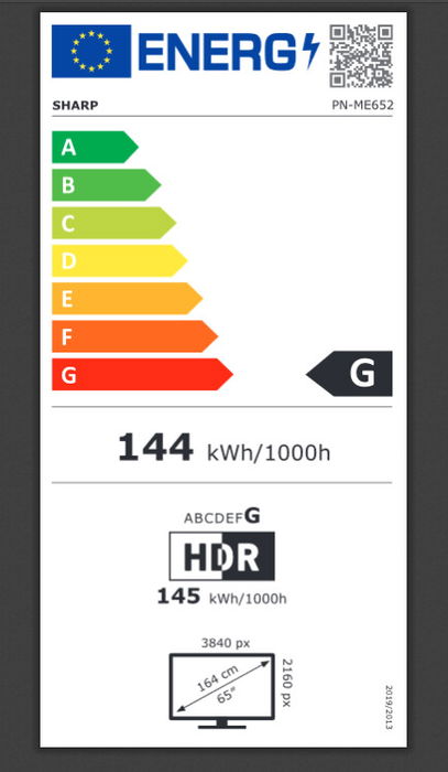 Sharp ME652 Pantalla Digital LED 4K UHD, 65", Brillo 450 cd/m², Sistema Operativo Android 13, 6xHDMI, Montaje VESA 600x400 mm, para Señalización Comercial