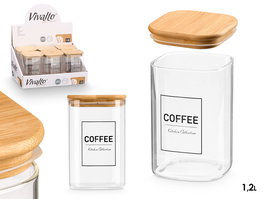 Vivalto Bote Cuadrado Borosilicato Tapa Bambú Coffee 1,2L - Vidrio, Bambú, 10.2x15.7x10.2 cm (Set de 12)