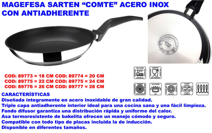 MAGEFESA Sartén Finstock Comte de acero inoxidable antiadherente de 28 cm MAGEFESA Sartén Finstock Comte de acero inoxidable antiadherente de 28 cm