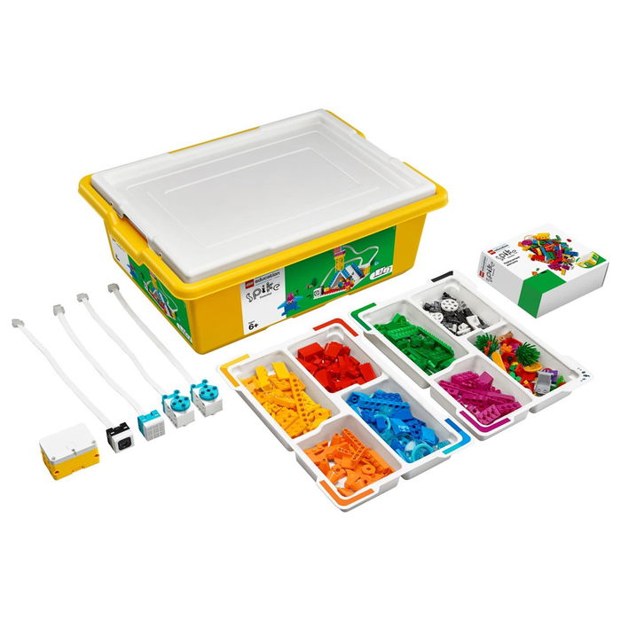 LEGO Education SPIKE Essential Set de 449 Piezas para Aprendizaje STEAM, 4 Minifiguras, Hub Inteligente, Motores, Sensor de Color y Caja de Almacenamiento