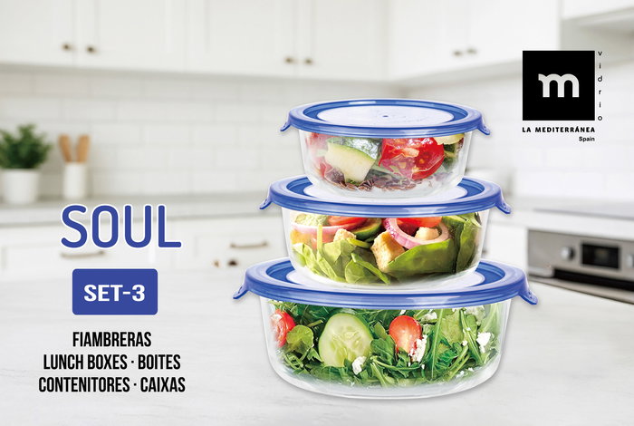 Inde Set 3 Fiambreras Redondas "Soul" Medias 400ml, 620ml y 950ml (8 Cajas)