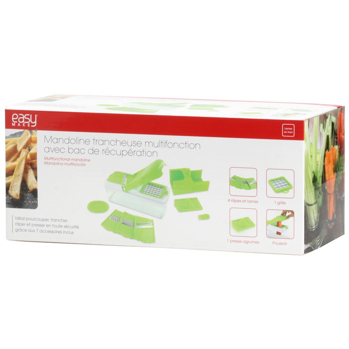 Easy Make Rallador Mandolina 7 Funciones para Cocina con Accesorios y Cajón de Ordenación Medidas 11x28x11.5 cm