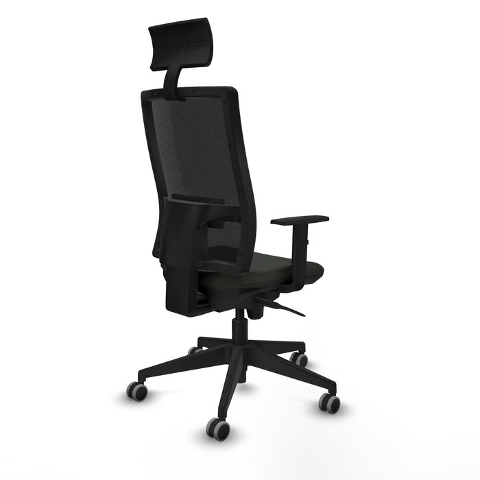 Silla de oficina Horna con mecanismo Sincro tapizada con Tela color Negro. Equipada con lumbar 1D, Brazos 1D, Cabecero Fijo y Ruedas 65 mm parqué Silla de oficina Horna con mecanismo Sincro tapizada con Tela color Negro. Equipada con lumbar 1D, Brazos 1D, Cabecero Fijo y Ruedas 65 mm parqué