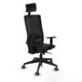 Silla de oficina Horna con mecanismo Sincro tapizada con Tela color Negro. Equipada con lumbar 1D, Brazos 1D, Cabecero Fijo y Ruedas 65 mm parqué