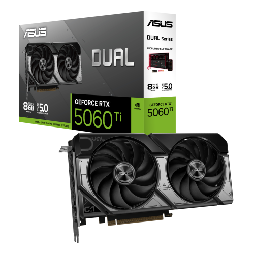 ASUS GeForce RTX 5060 Ti DUAL 8GB GDDR7 128-bit PCI Express 5.0 Tarjeta Gráfica con 2 Ventiladores Axial-tech