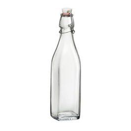 BORMIOLI SWING Botella de cristal para agua o refresco, 0.5 litros, 500 ml, con tapa blanca, apto para uso alimentario, jarras y botellas de cristalería