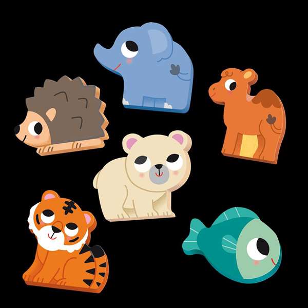 Goula Puzzle 6 Habitat. 6 Rompecabezas de Madera para Niños de 2 Años, Animales, 4 Piezas por Puzzle - Multilingüe