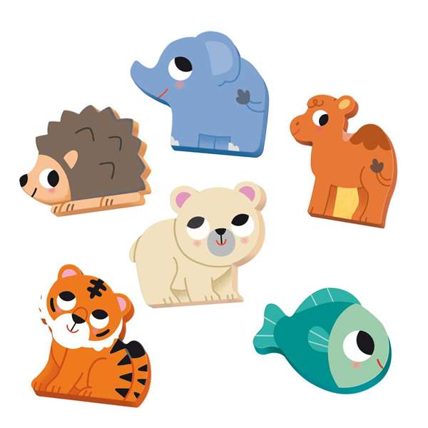 Goula Puzzle 6 Habitat. 6 Rompecabezas de Madera para Niños de 2 Años, Animales, 4 Piezas por Puzzle - Multilingüe