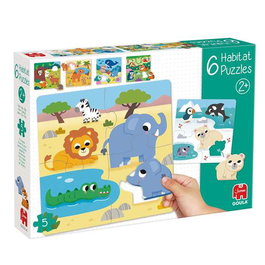 Goula Puzzle 6 Habitat. 6 Rompecabezas de Madera para Niños de 2 Años, Animales, 4 Piezas por Puzzle - Multilingüe