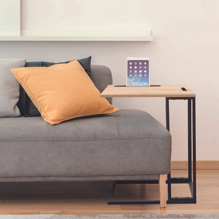 Home Deco Factory Mesa Auxiliar Nate Colección Industriel con Soporte Tablet y Ranuras 48x28x62.5 cm