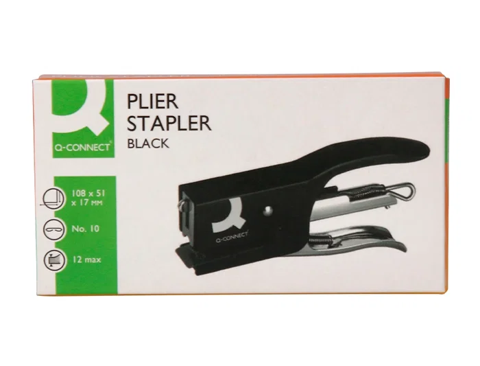 Q-connect Grapadora Tenaza KF22340 Metálica Color Negro Capacidad 12 Hojas Usa Grapas Número 10