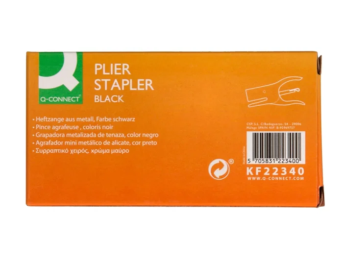 Q-connect Grapadora Tenaza KF22340 Metálica Color Negro Capacidad 12 Hojas Usa Grapas Número 10