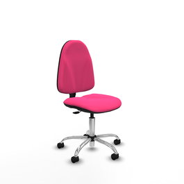 Silla de oficina Algarra con mecanismo Contacto permanente básico tapizada con Similpiel color Rosa. Equipada con Base cromada, Sin brazos y Ruedas de nailon 50 mm