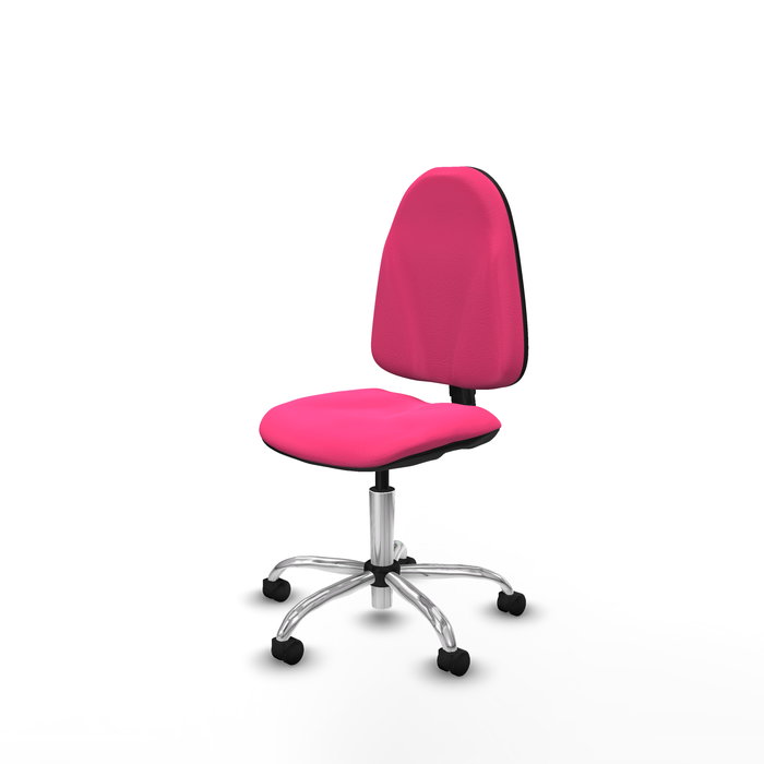 Silla de oficina Algarra con mecanismo Contacto permanente básico tapizada con Similpiel color Rosa. Equipada con Base cromada, Sin brazos y Ruedas de nailon 50 mm