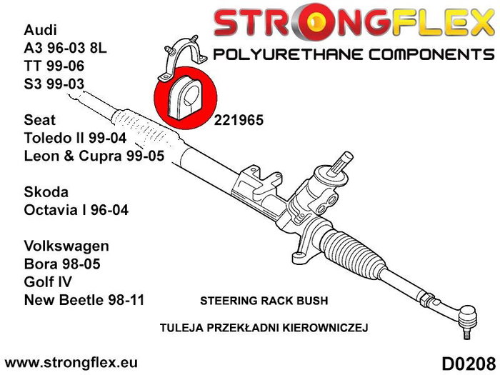 StrongFlex STF221965A 221965A Silentblock Soporte Cremallera Dirección Sport Alta Flexibilidad Resistencia Carga Abrasion Aceite Clima